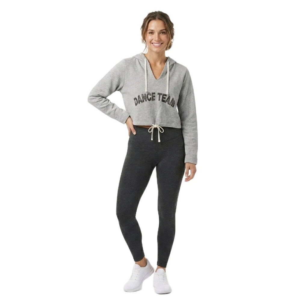 Funky Diva Dance Team Crop Tie Hoodie Rhinestone Bling Vneck Heather Gray Womens